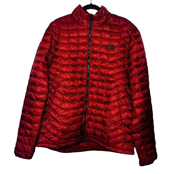 North Face Thermoball Jacket Mens Large Red Quilted Lightweight Packable Puffer - Picture 1 of 11